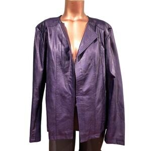Chico's Faux Leather Jacket with Sweater Insets, Dark Purple, Size 2 (12)